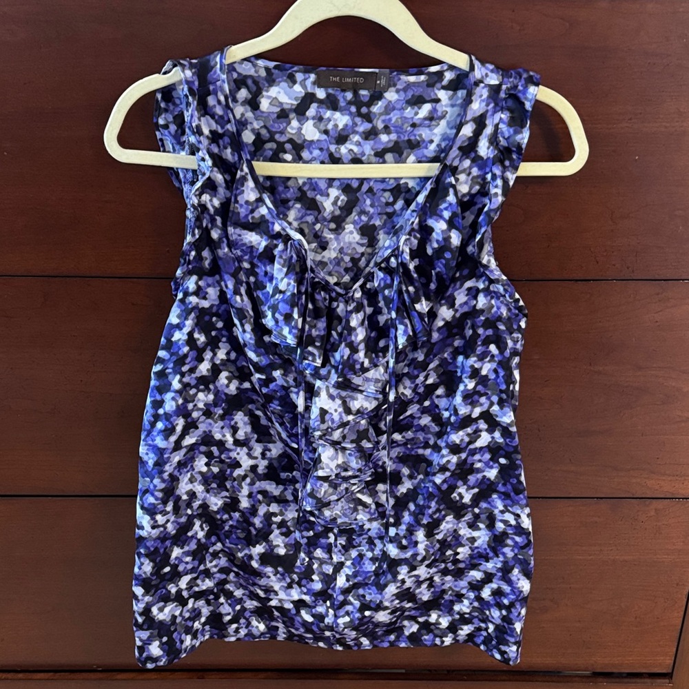 The Limited Blue Purple Printed Ruffle Sleeveless Camisole